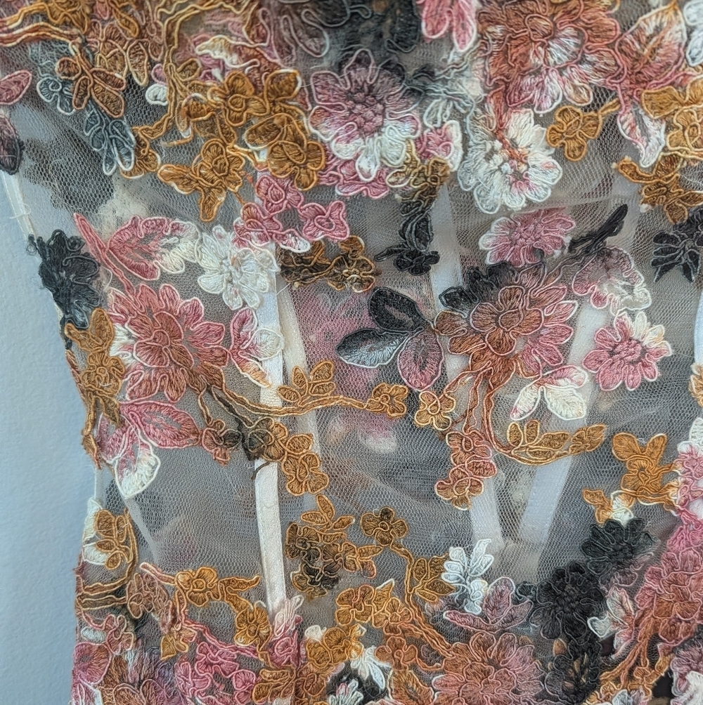 Jovani Floral Strapless Corset Silk And Lace Applique Evening Dress Sz 10 - Picture 4 of 14